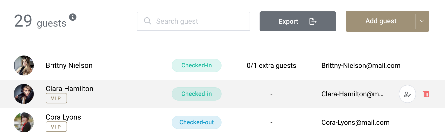 Delete guests one by one from Eventor.app