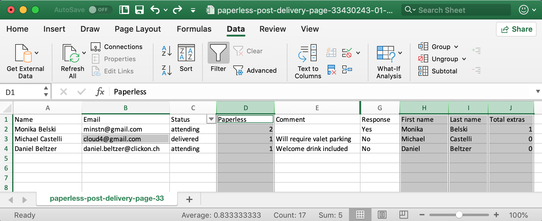 Paperless Post convert CSV for Eventor.app